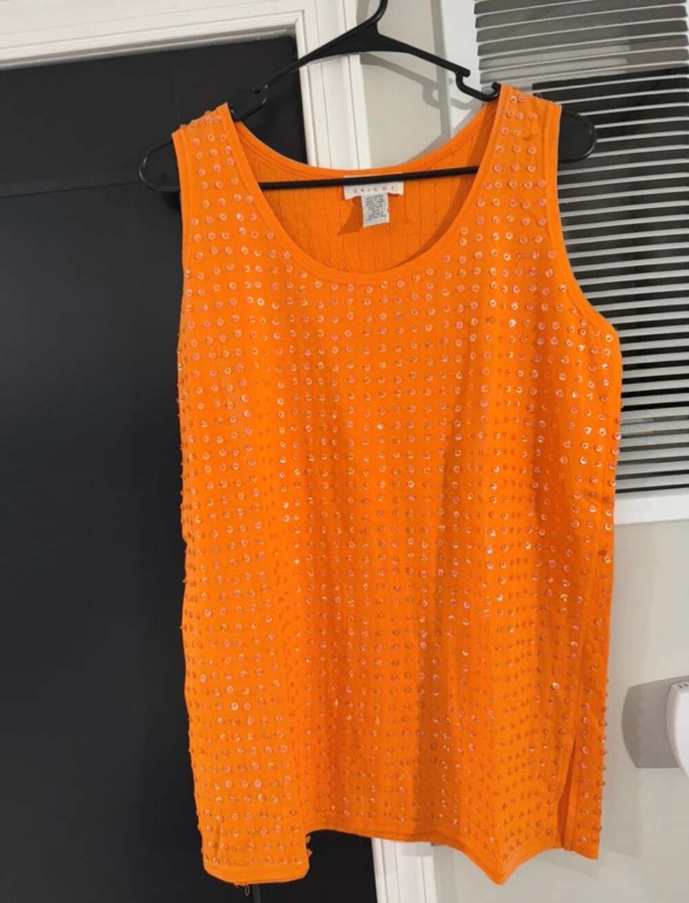Tricot Orange Sequin Tank Top Size S